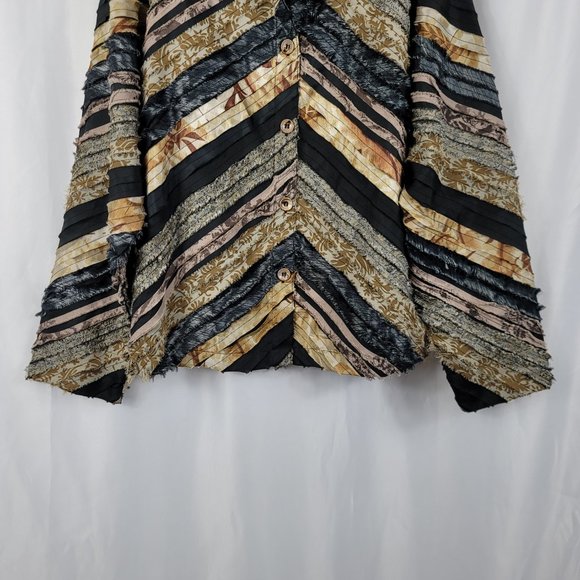 80's Keren Hart Women's Blazer Jacket Black Size Small Black Gray Fabric Strips - Picture 5 of 14